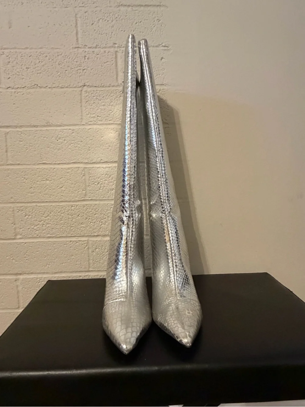 INC International Concepts Silver Snakeskin Over-the-Knee Stiletto Boots in